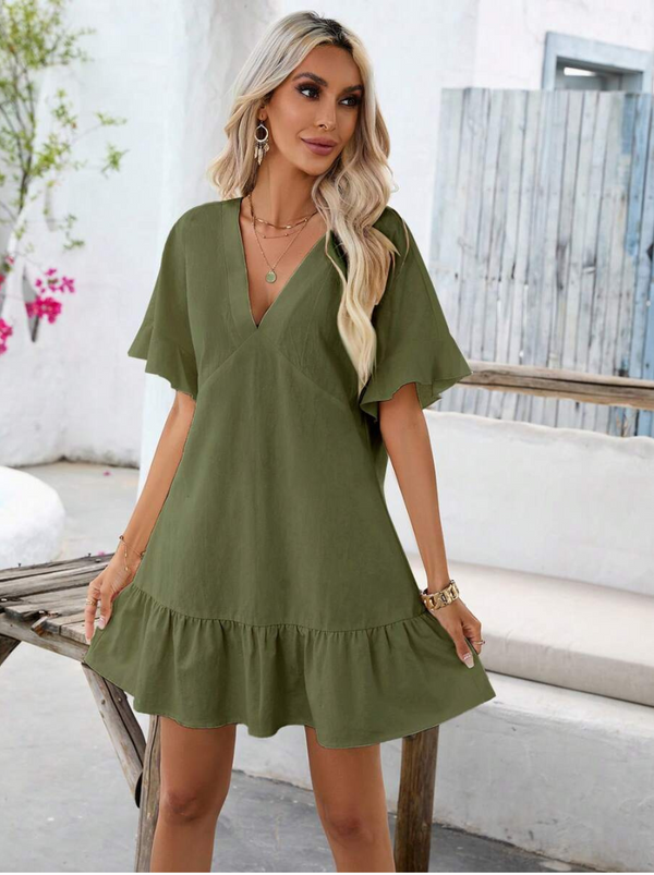 Vestidos mujer,  Vestidos elegantes,  Vestidos cortos,  Vestidos casuales,  vestidos,  Vestido corto,  Vestido,  Ropa de moda,  Outfit mujer,  Vestido Verde Oliva,