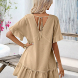 Vestidos mujer,  Vestidos elegantes,  Vestidos cortos,  Vestidos casuales,  vestidos,  Vestido corto,  Vestido,  Ropa de moda,  Outfit mujer,  Vestido Beige,