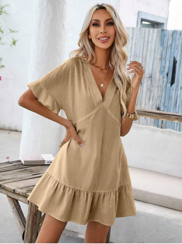 Vestidos mujer,  Vestidos elegantes,  Vestidos cortos,  Vestidos casuales,  vestidos,  Vestido corto,  Vestido,  Ropa de moda,  Outfit mujer,  Vestido Beige,