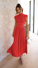  Vestido rojo fruncido para mujer, vestidos elegantes